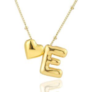 Dainty Adjustable Gold Letter Necklace with Heart Charm – Perfect Gift for Her